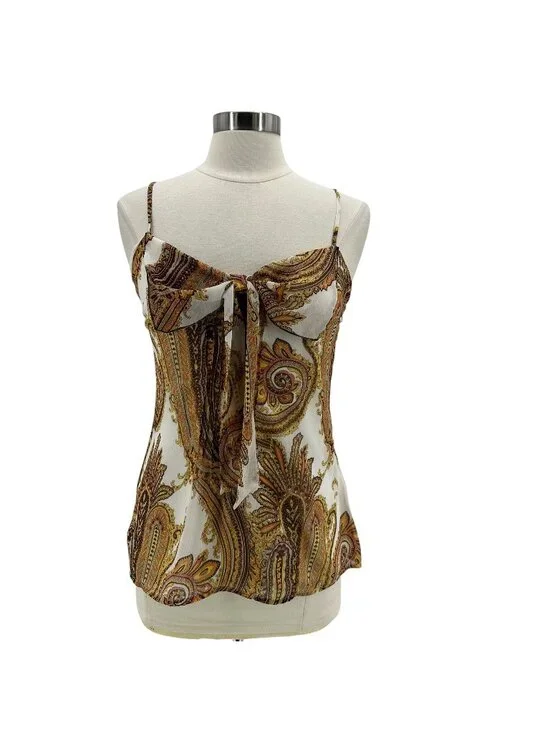 Vintage Rampage Womens Medium Top Paisley Tie Tank Blouse Lined Y2K 2000s Party - Picture 1 of 6